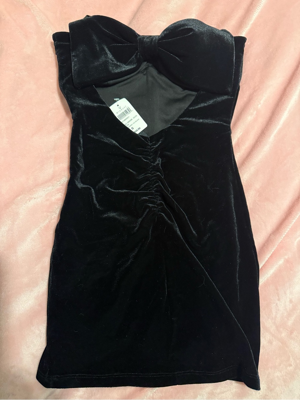 Windsor Strapless Velvet Bodycon Dress in Black - Picture 4 of 4